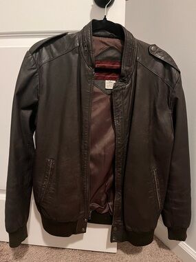 Evan Picone Dark Brown Leather Bomber Jacket